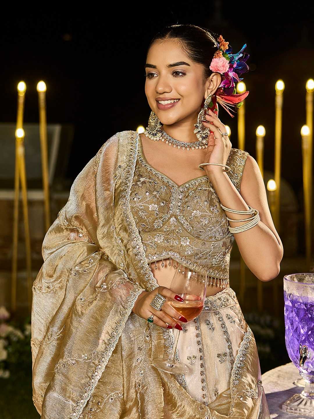 Satin Silk  Embroidered Sequins Lehenga